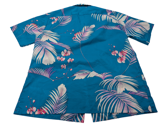 Chemise hawaïenne Helena's Made in Hawaii USA turquoise taille L #698h