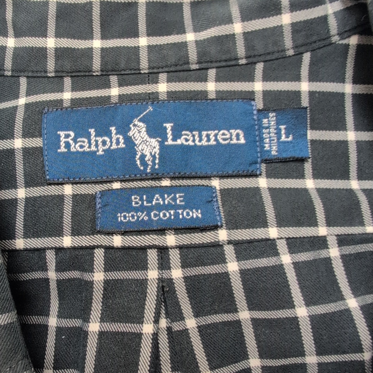 Chemise Ralph Lauren Blake Taille L Noire Carreaux Blancs 100% Coton Logo Noir