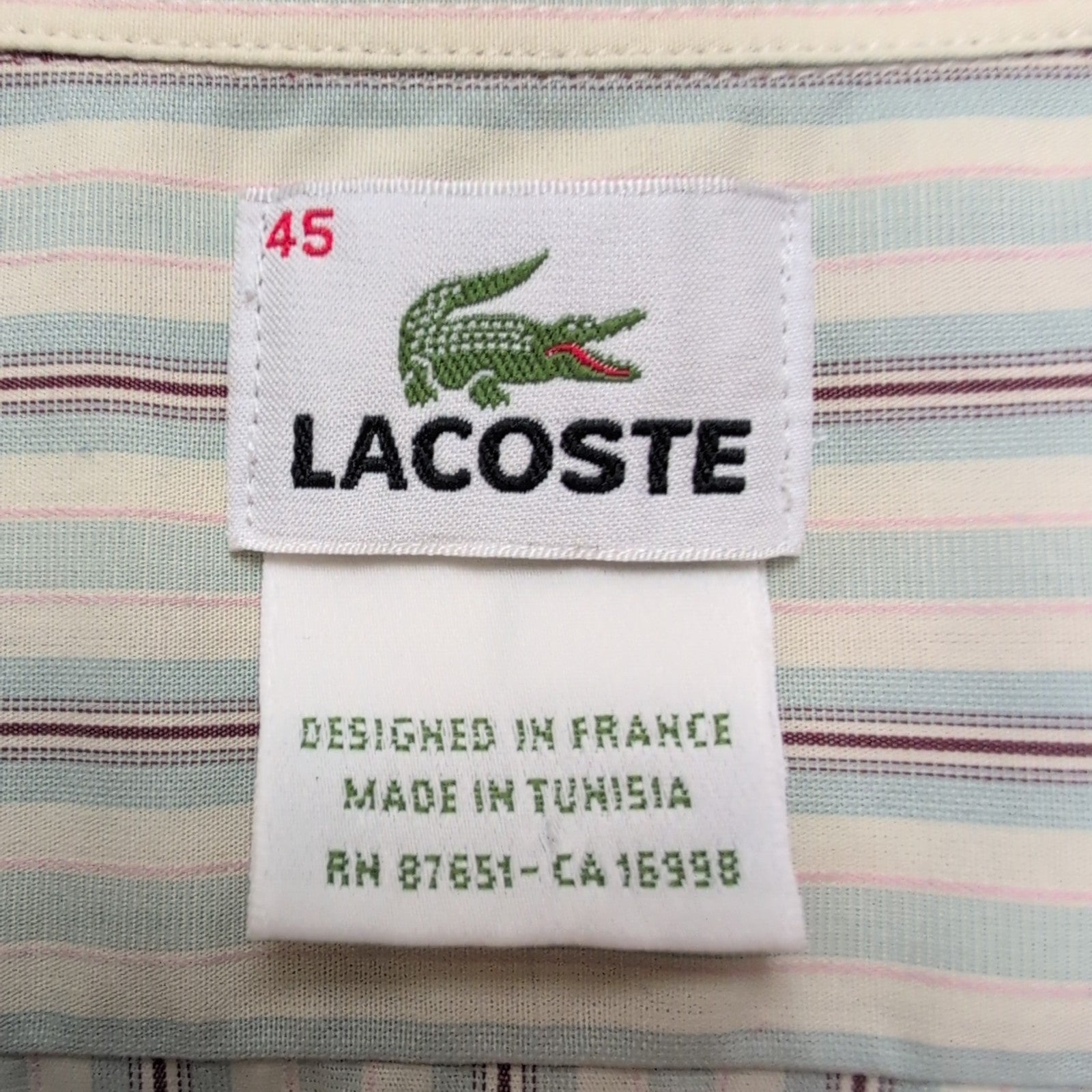 Chemise Lacoste XXL Blanc Cassé Rayures Bordeaux Bleu Poche manches longues