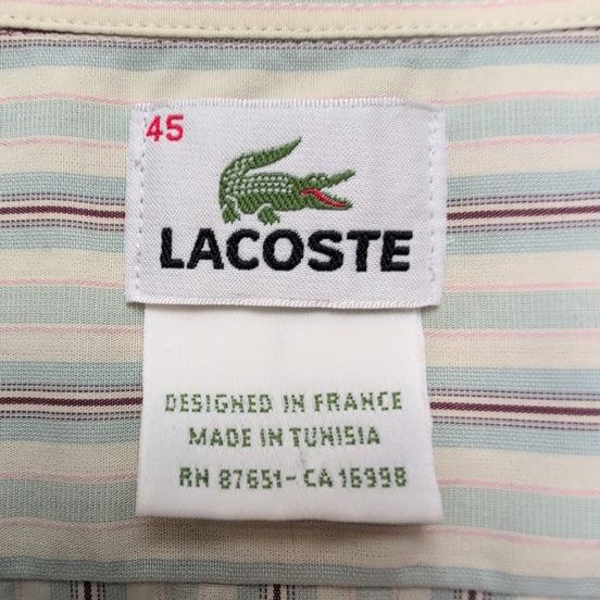 Chemise Lacoste XXL Blanc Cassé Rayures Bordeaux Bleu Poche manches longues