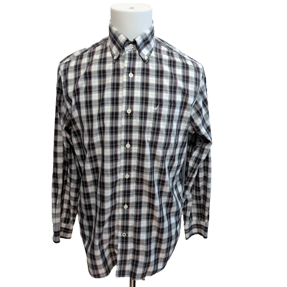 Chemise Nautica M Noir Blanc Carreaux Coton Logo Brodé Poche manches longues