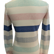 Pull Col V Tommy Hilfiger à rayures Rose Bleu Blanc Femme - Taille XS