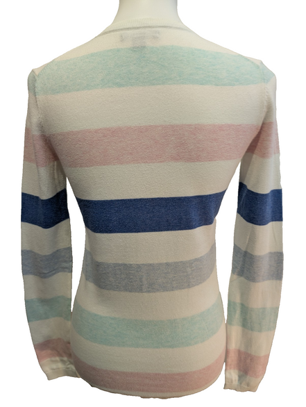 Pull Col V Tommy Hilfiger à rayures Rose Bleu Blanc Femme - Taille XS