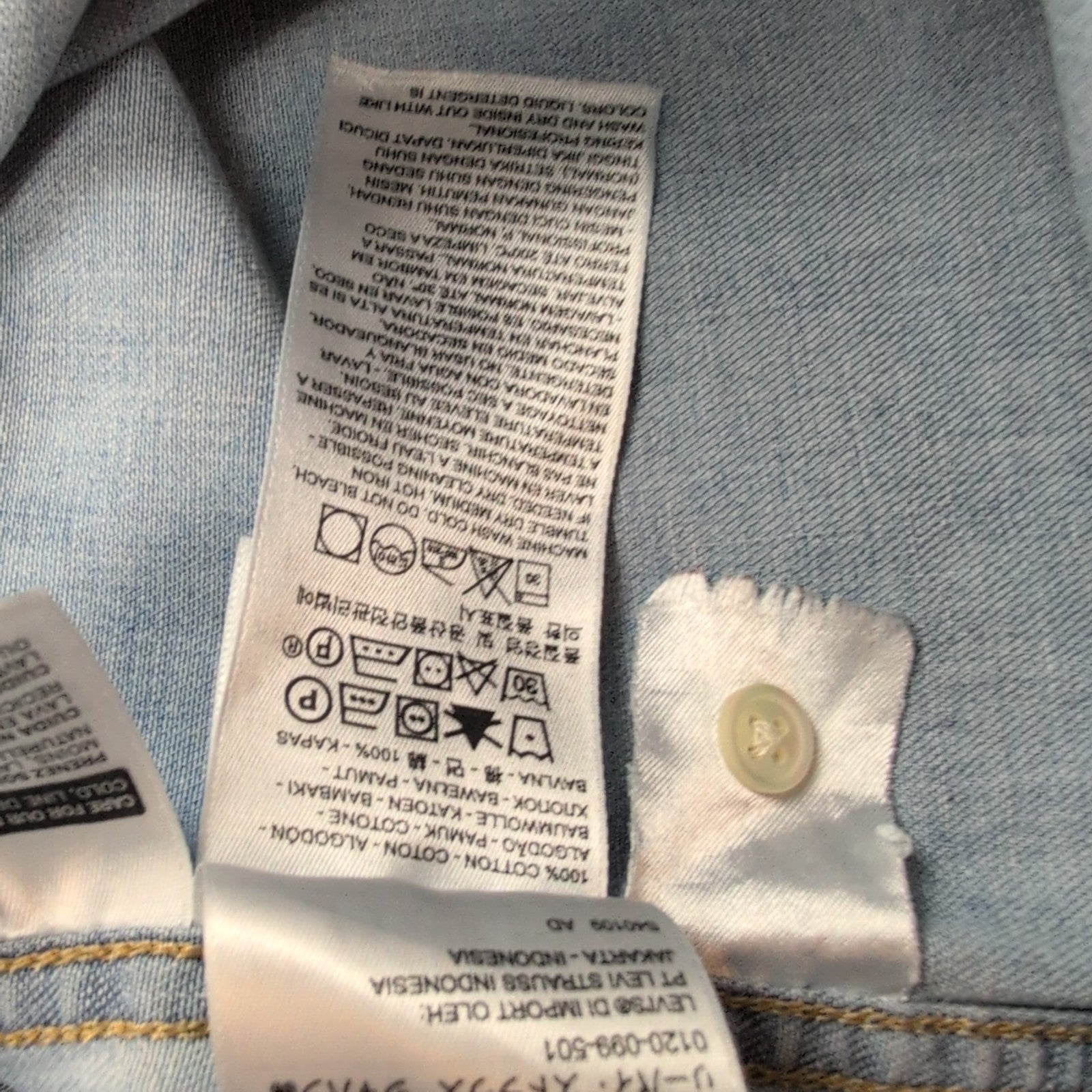 Chemise Westen Levi's Vintage Denim Bleu Clair Boutons Pressions Nacrés T. XXL