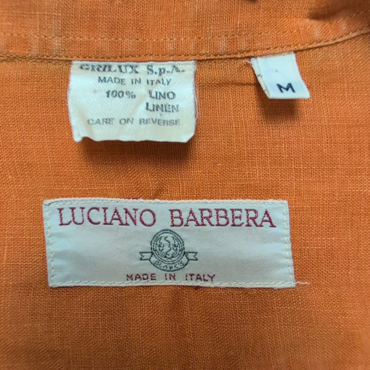 Chemise Luciano Barbera M Orange 100% Lin Made in Italy Poche manches longues