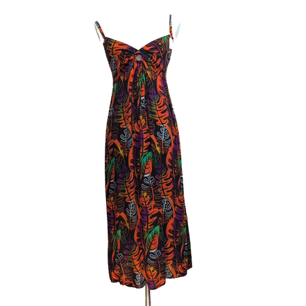 Robe d'été Femme Tropicale Feuilles Multicolore Bretelles Réglables M
