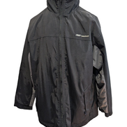 REEBOK Manteau Blouson Vintage Matelassé Noir Gris Capuche Col Taille L | 310BSR