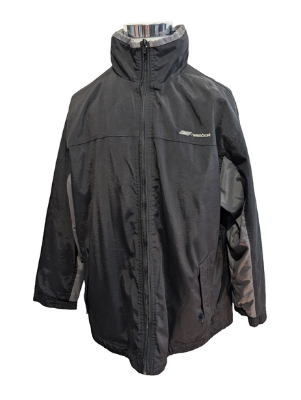 REEBOK Manteau Blouson Vintage Matelassé Noir Gris Capuche Col Taille L | 310BSR