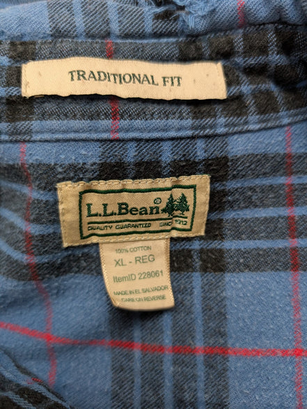 Chemise L.L. BEAN Flanelle Vintage Carreaux Bleu Noir Manches Longues Taille XL