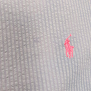 Chemise Ralph Lauren L Bleue Rayures Gaufrées Coton Manches Courtes Logo Rose