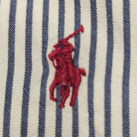 Chemise Ralph Lauren Blaire L Bleu Rayures Logo Rouge Poche manches courtes