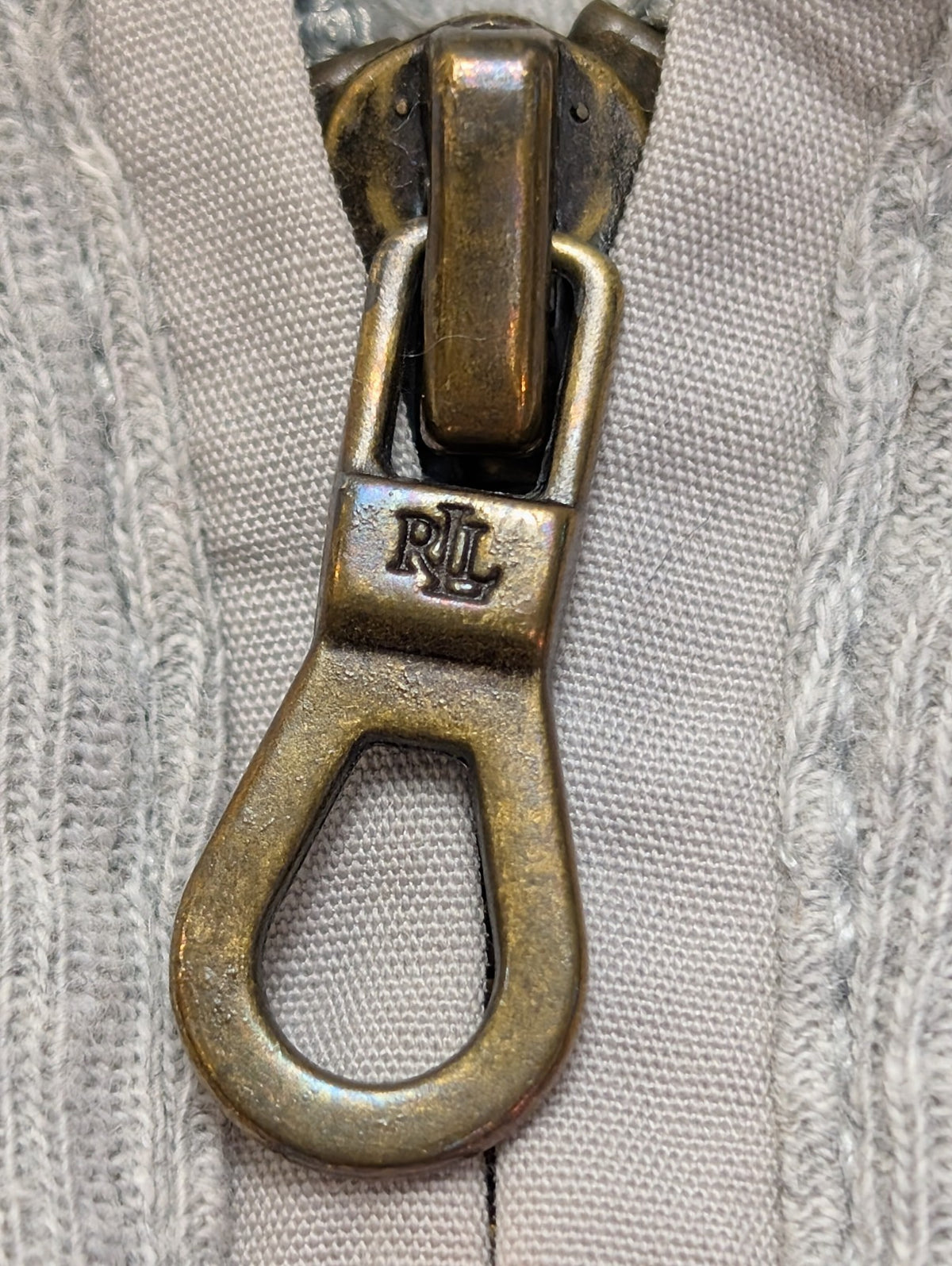 Pull LAUREN Ralph Lauren M gris chiné col zippé logo RL brodé manches longues