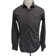 Chemise SMOG S Slim Fit Noire Motif Cachemire Paisley Manches Longues