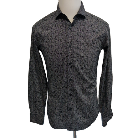 Chemise SMOG S Slim Fit Noire Motif Cachemire Paisley Manches Longues