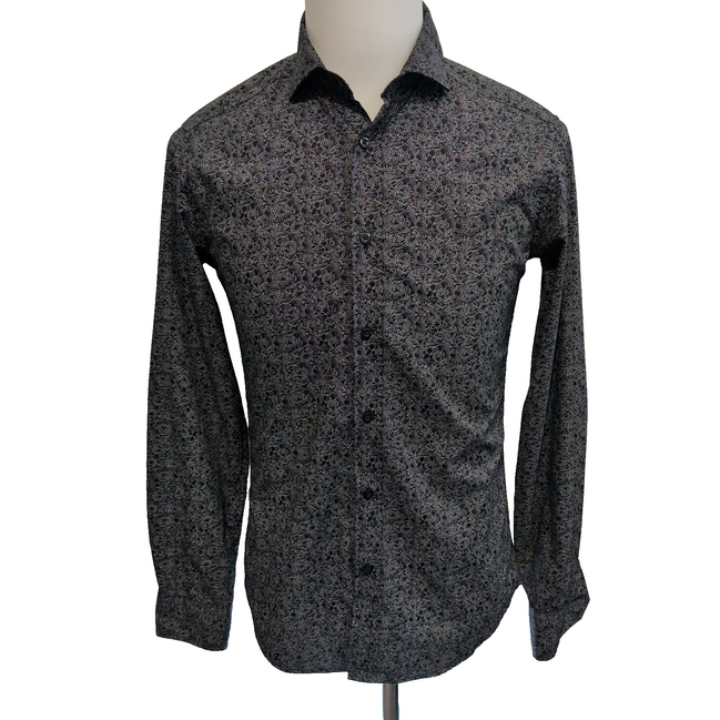 Chemise SMOG S Slim Fit Noire Motif Cachemire Paisley Manches Longues