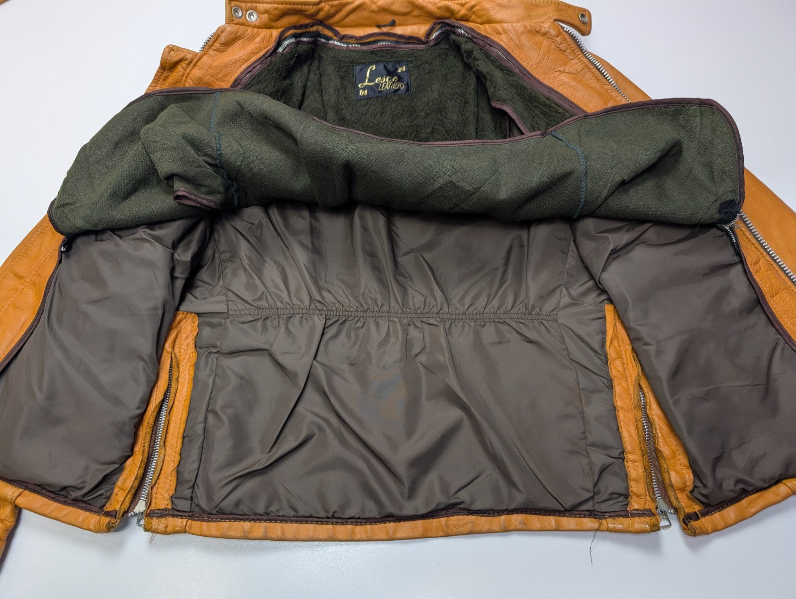 Veste Lesco Leathers café racer cuir épais marron clair taille 40 (M) #3c