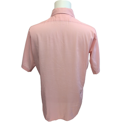 Chemise vintage rose pâle col pointu manches courtes tissu fluide qualité L