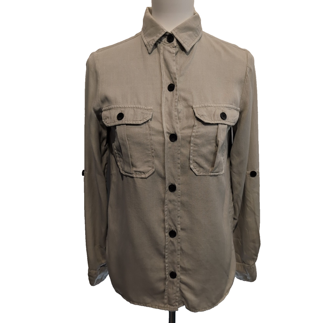 Chemise femme XS marron clair 100% coton fluide 2 poches manches retroussables