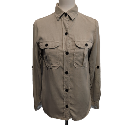 Chemise femme XS marron clair 100% coton fluide 2 poches manches retroussables