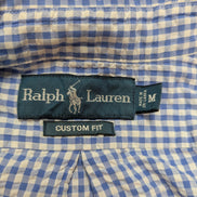 Chemise Polo Ralph Lauren Shirt M Custom Fit Bleu Blanc Gaufrée Sans Logo Button