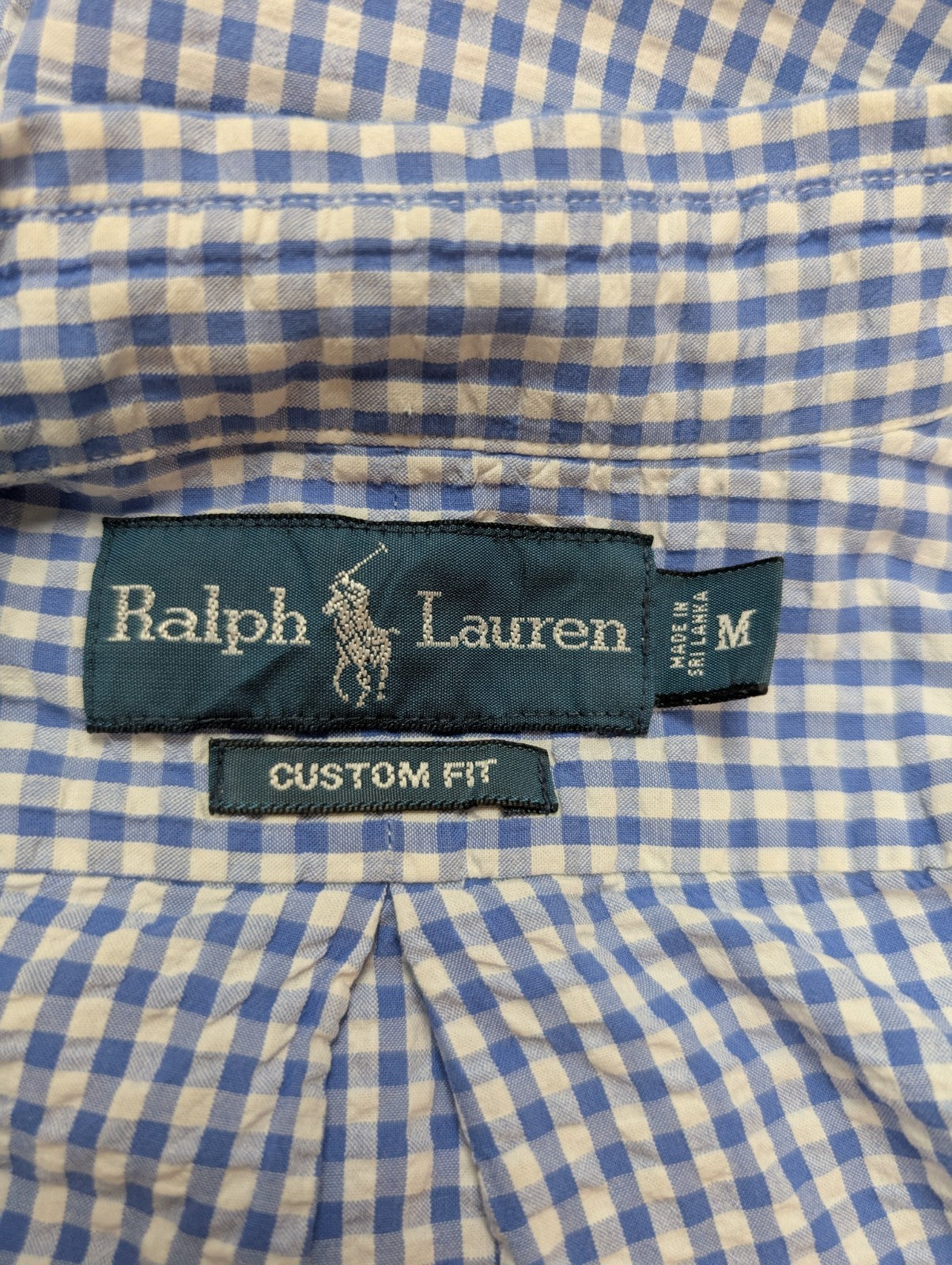 Chemise Polo Ralph Lauren Shirt M Custom Fit Bleu Blanc Gaufrée Sans Logo Button