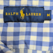Chemise Ralph Lauren Femme M Bleu Vichy Logo Marron 100% Coton Cintrée