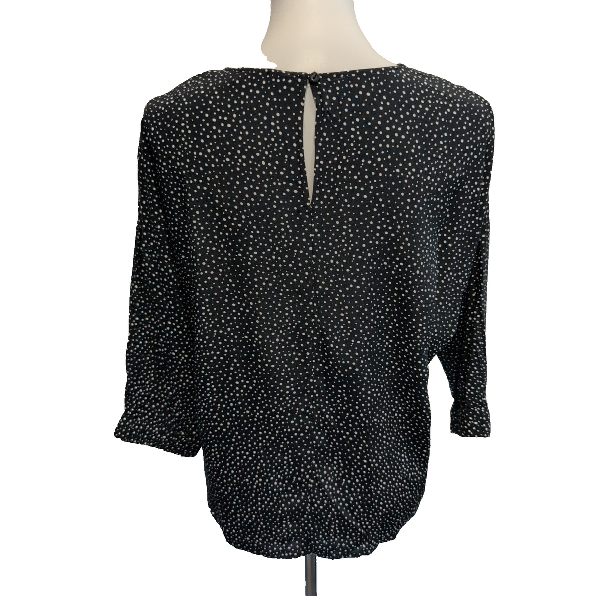 Haut Esprit Femme M Noir Pois Blancs Manches 3/4 Viscose Neuf Étiquette