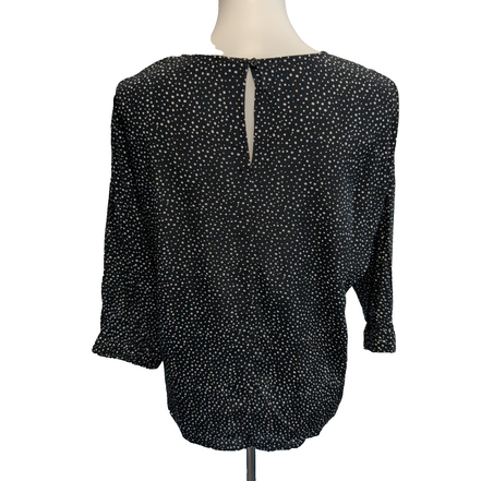 Haut Esprit Femme M Noir Pois Blancs Manches 3/4 Viscose Neuf Étiquette