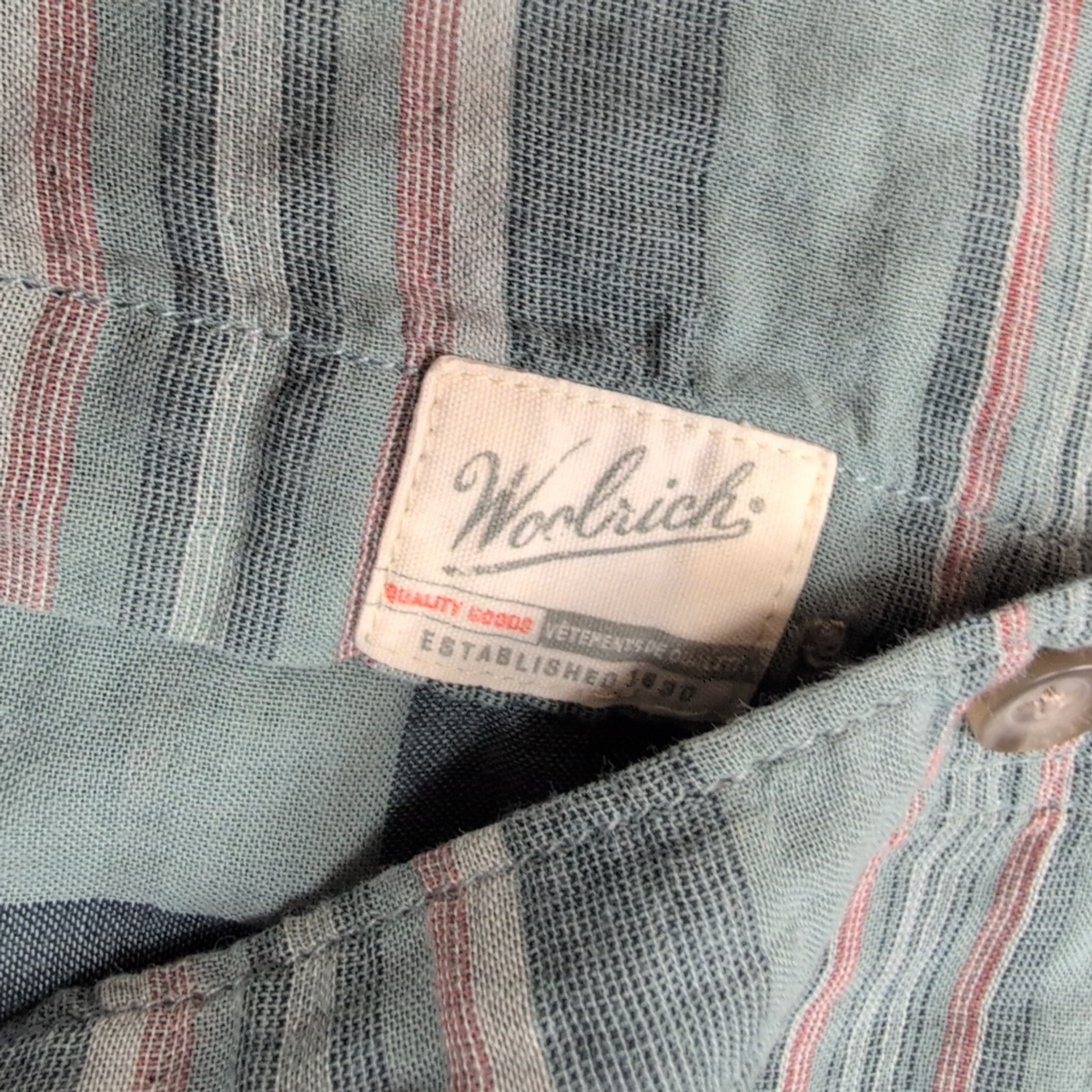 Woolrich chemise manches courtes kaki rayures coton organique taille L