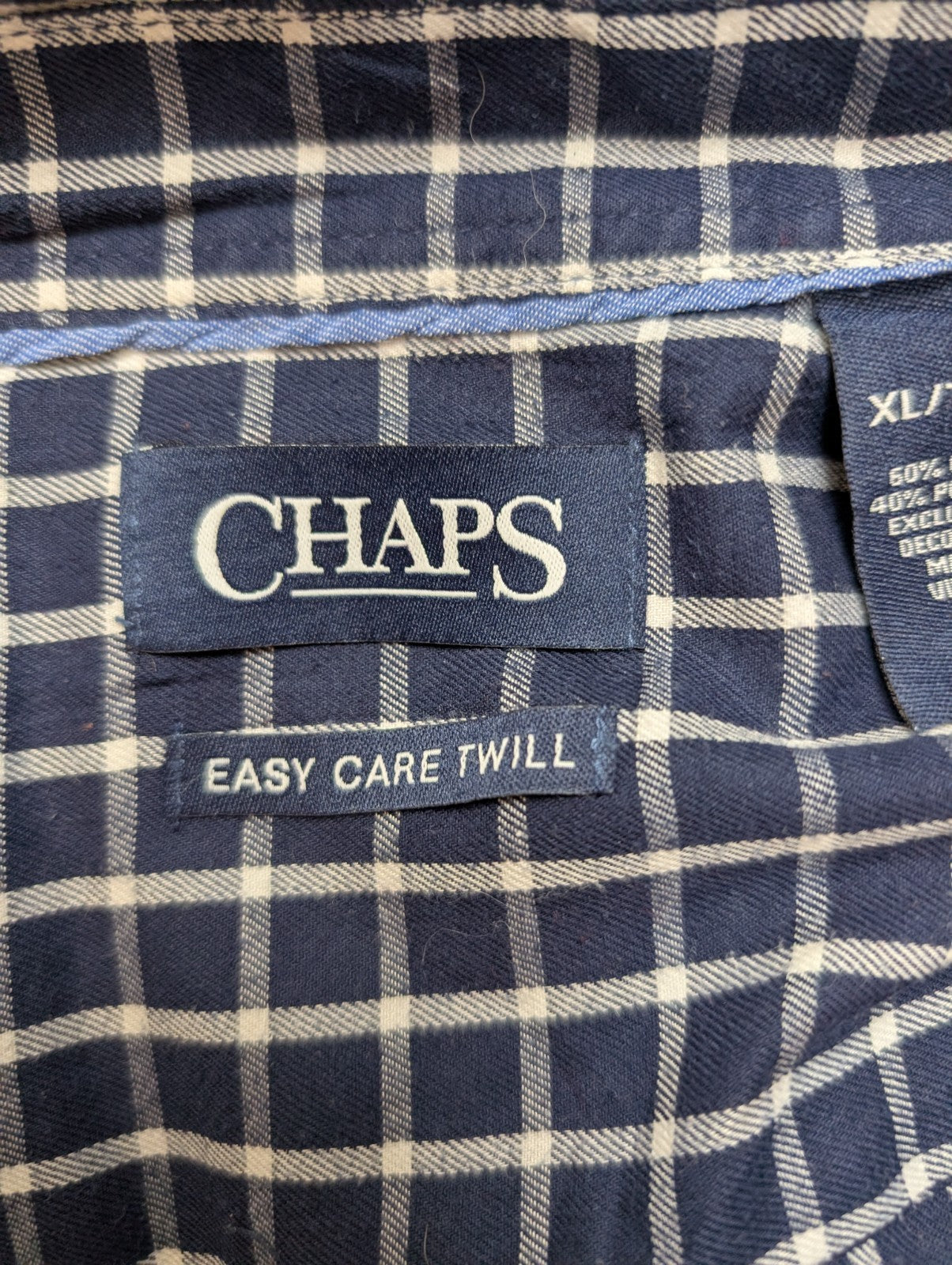 👕 CHEMISE CHAPS EASY CARE TWILL XL (TG) CARREAUX BLEU MARINE 60% COTON