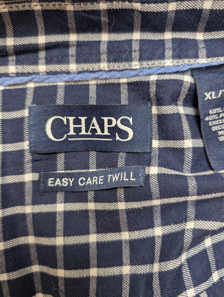 👕 CHEMISE CHAPS EASY CARE TWILL XL (TG) CARREAUX BLEU MARINE 60% COTON