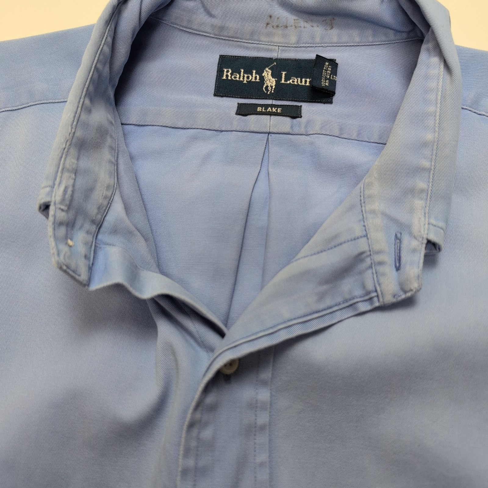 Chemise Ralph Lauren XL Blake Bleu Oxford Logo Rose Coton Épais Manches longues