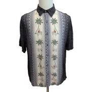 Chemise hawaïenne Batik Bay XL grise palmiers 100% rayonne manches courtes