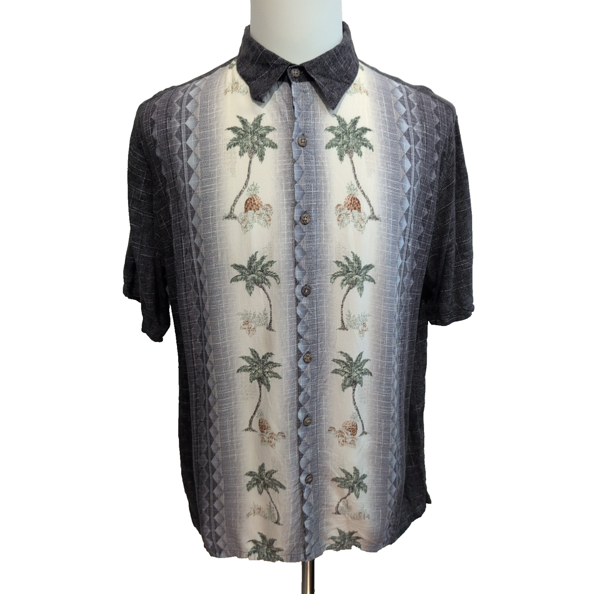 Chemise hawaïenne Batik Bay XL grise palmiers 100% rayonne manches courtes