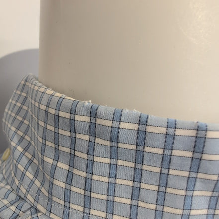 Chemise Lacoste bleue à carreaux minimaliste boutons gravés crocodile S