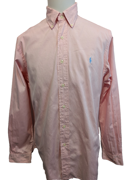 Chemise Polo Ralph Lauren Custom Fit Rose Pâle Logo Bleu Ciel  Taille L