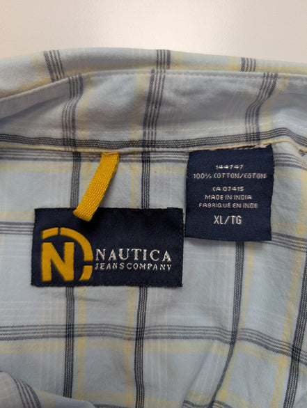 Chemise manches courtes Nautica bleu ciel à carreaux taille XL #135msch