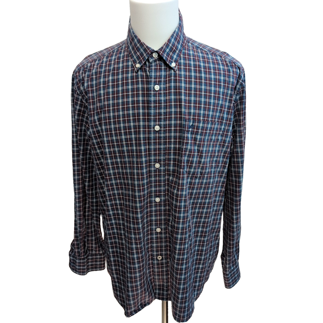 Chemise Nautica XXL Bleu Bordeaux Carreaux Logo Brodé Coton
