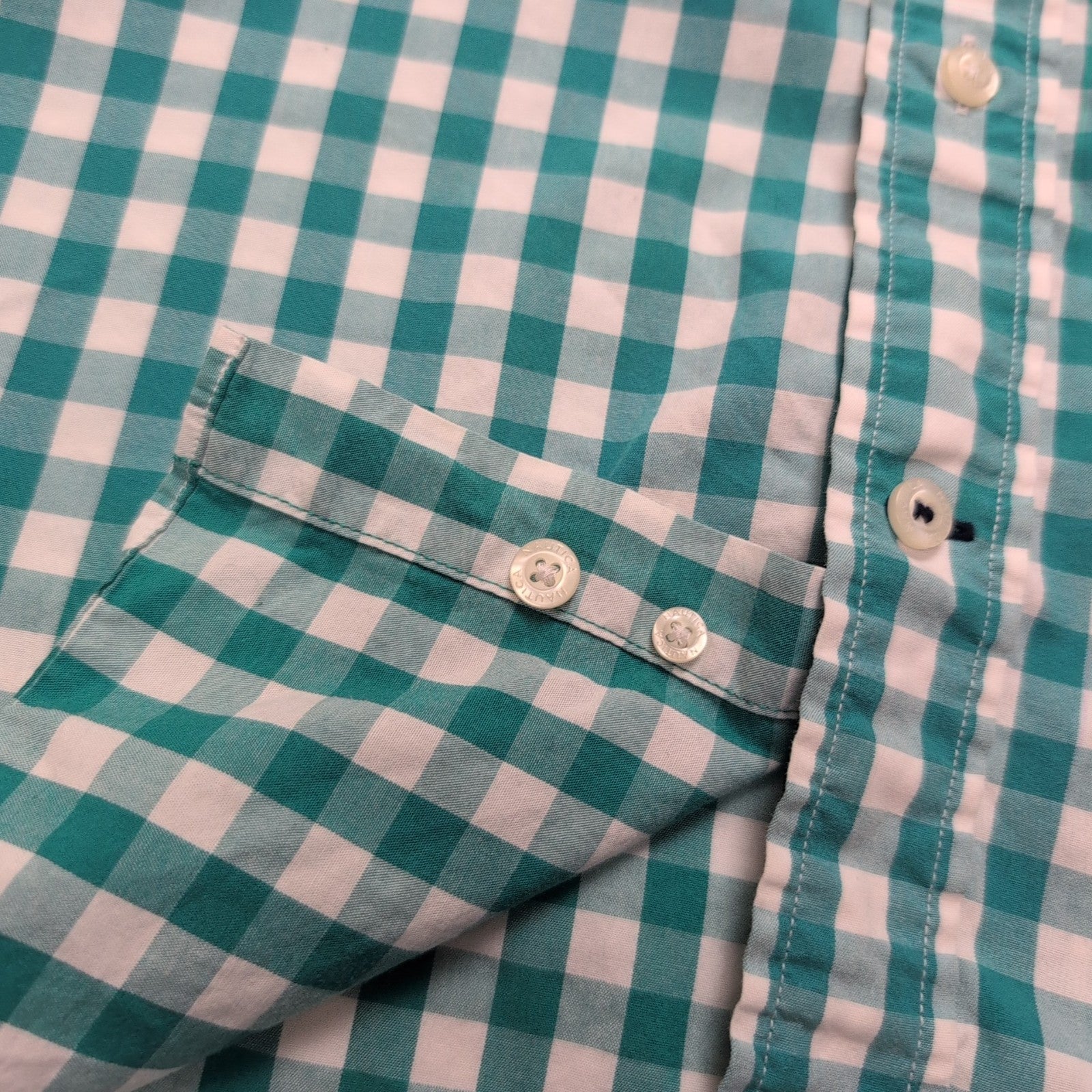 Chemise Nautica M Vert Blanc Carreaux 100% Coton Logo Brodé manches longues