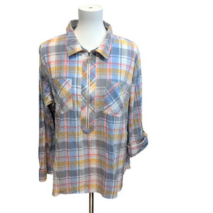 Chemise Tommy Hilfiger Femme XL XXL Carreaux Zip 2 Poches Coton Vintage