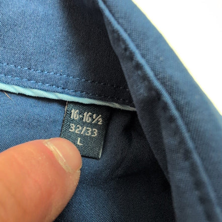 Chemise Nautica L XL Bleu Uni Slim Fit Stretch Logo Brodé manches longues