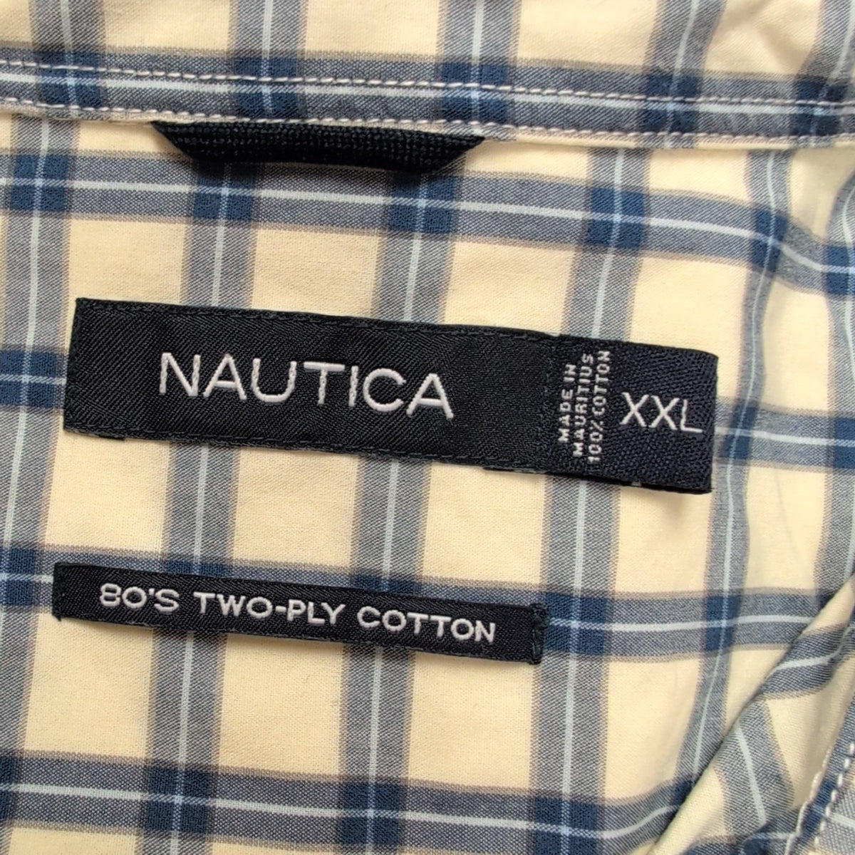Chemise Nautica XXL Beige Carreaux 100% Coton Made in Mauritius