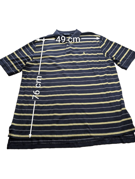 Polo manches courtes Polo Ralph Lauren Golf XL marine rayures jaunes coton Pima
