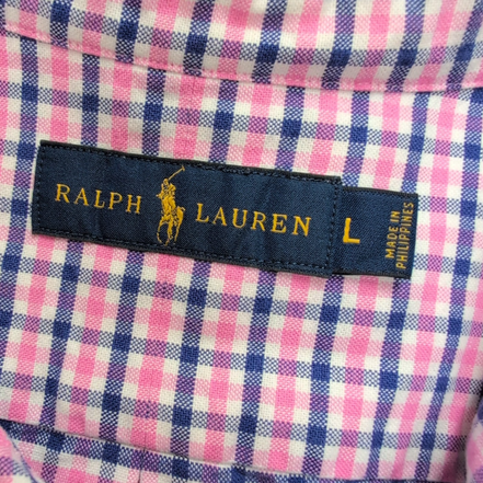Chemise Ralph Lauren L Rose Carreaux Bleus Oxford Button Down Logo Marron
