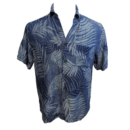 Chemise Hawaïenne Tasso Elba Soie Lin Bleu Motif Feuillage S