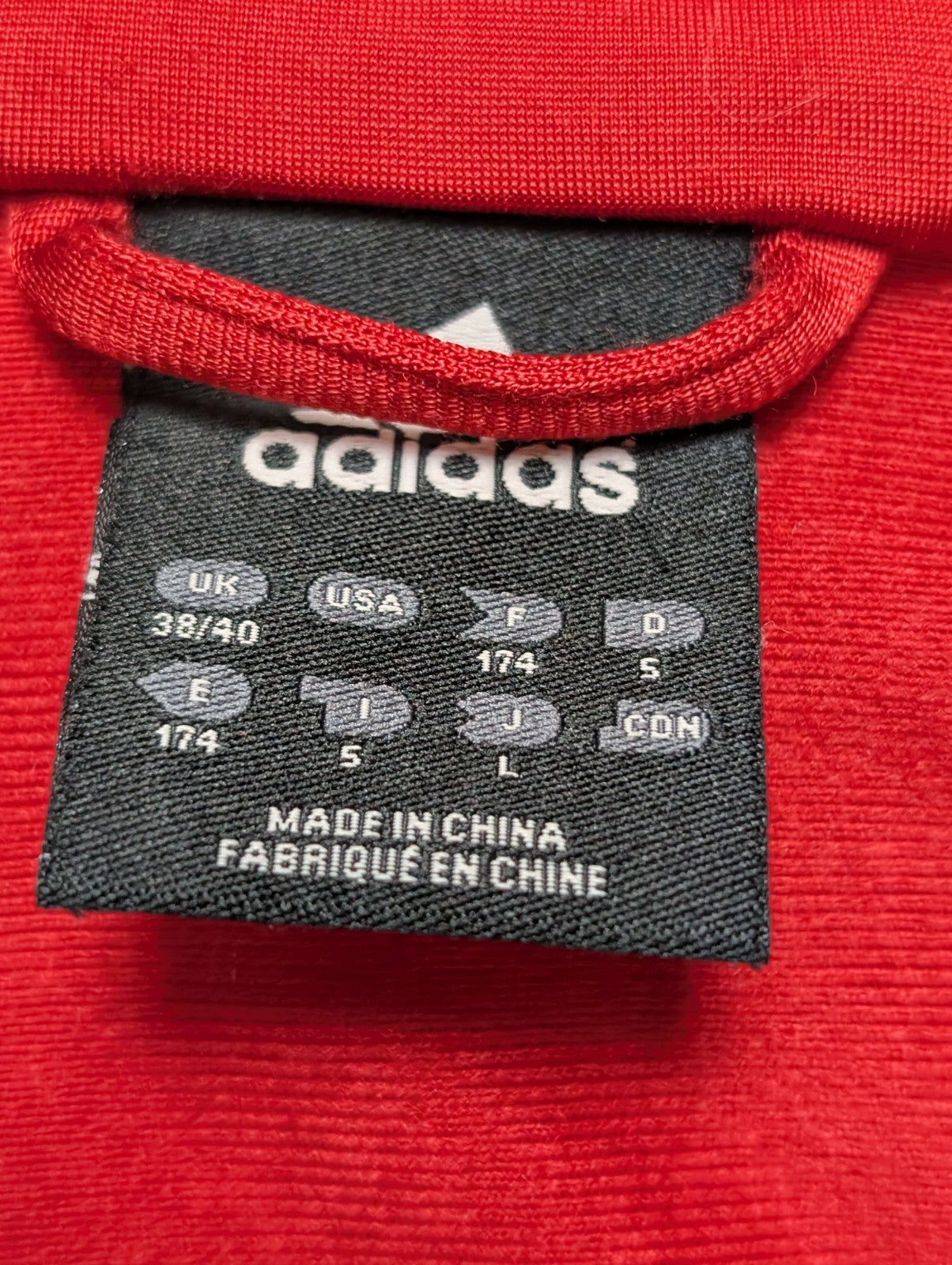 Veste de survêtement Adidas Rouge Taille L (Taille grand - Mesures réelles)