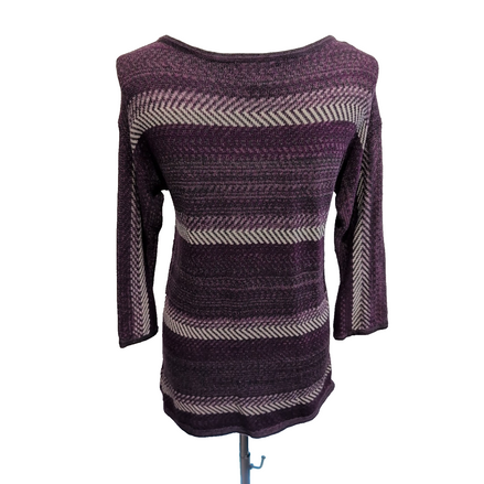 CHAPS Pull Femme M Violet Mauve Chevrons Coton Manches 3/4