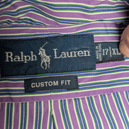 Chemise Polo Ralph Lauren Shirt XL Custom Fit Violet Rayée Logo Vert Button Down