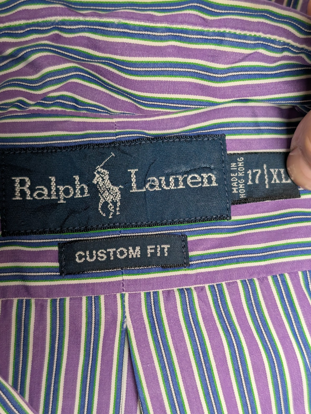 Chemise Polo Ralph Lauren Shirt XL Custom Fit Violet Rayée Logo Vert Button Down