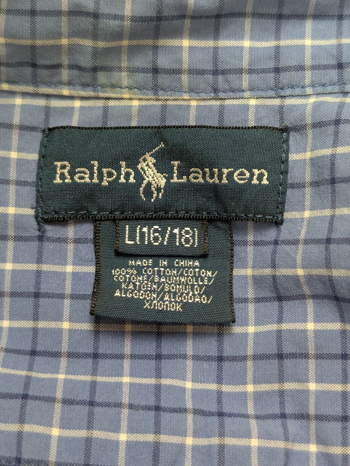 Chemise Polo Ralph Lauren Shirt Enfant XL 16 18 Ans Custom Fit Carreaux Bleu